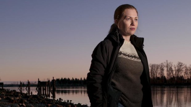 Mireille Enos plays detective Sarah Linden in the American version of <i>The Killing</i>.