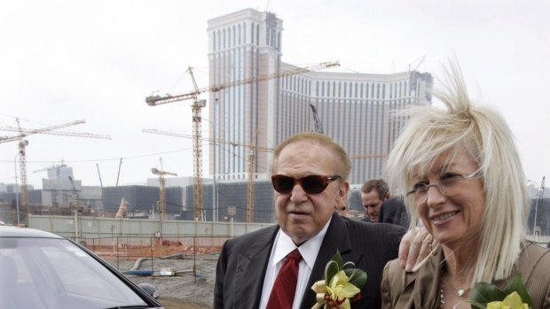 Sheldon Adelson (left), chief of Las Vegas Sands Corporation and his wife Miriam Adelson attend the ground breaking ceremony of the Cotai Strip in Macau. 