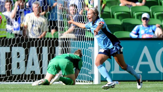 Sydney FC captain Kyah Simon after scoring from a penalty.