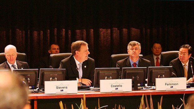 Then-treasurer Peter Costello holds court at Melbourne's G20 meeting of the world's most important finance ministers in 2006.