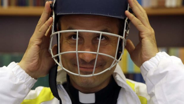 Monsignor Sanchez de Toca y Alameda prepares for a net session during the launch of the Vatican cricket club on Tuesday. Pope Francis has given no indiction of whether he will make himself available for selection.