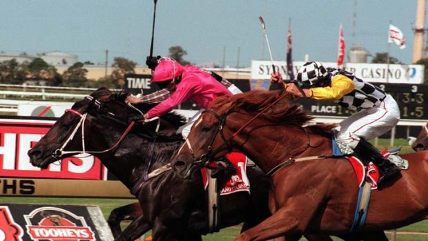 Finish for the ages &#8230; Octagonal winning the 1996 Rosehill Guineas ahead of Saintly, Nothin' Leica Dane and Filante.