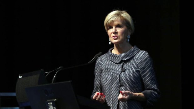 Foreign Minister Julie Bishop speaks at the opening of the Kimberley Process in Perth on May 1, where Chinese delegates protested against the presence of Taiwanese representatives.