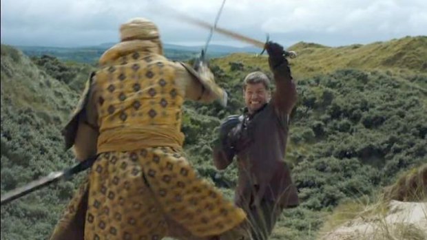 Jaime's one-handed sword fight just doesn't seem fair.