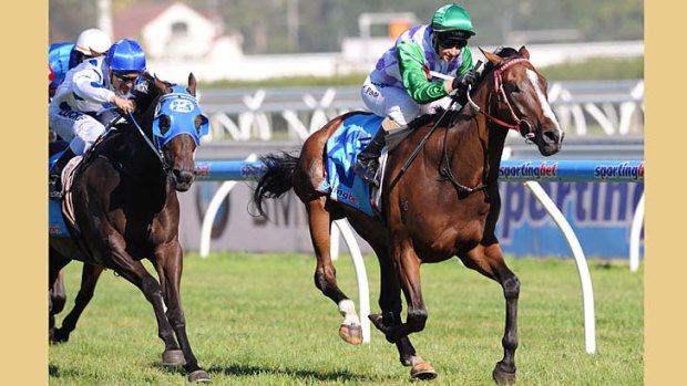 Michelle Payne guides Prince of Penzance to victory in the Mornington Cup Prelude at Caulfield on Saturday.