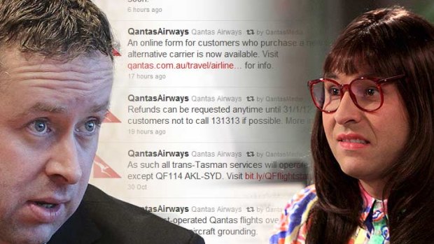Public say no ... Qantas, led by Alan Joyce, copping flak for airline's wooden statements on social media, bringing to mind David Walliams "computer says no" character  in the TV comedy Little Britain.