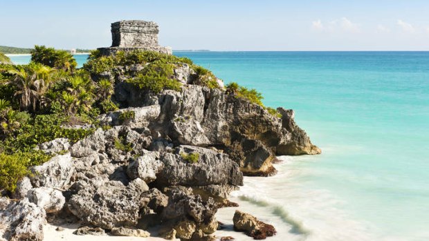 Temple ruins by the beach at Tulum.