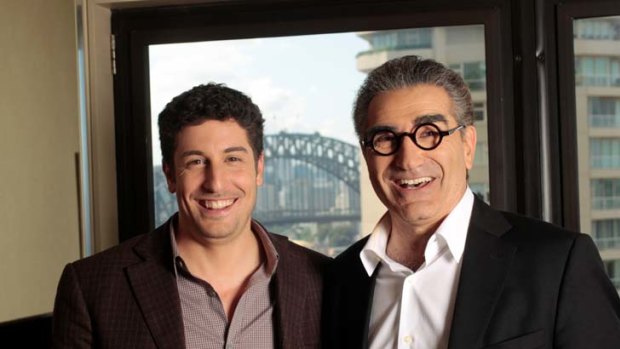 Another serving &#8230; Jason Biggs and onscreen dad Eugene Levy promote the film in Sydney.