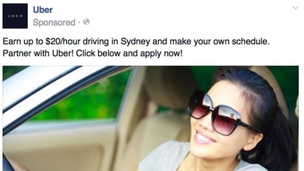An ad that appears on Facebook for Uber drivers.