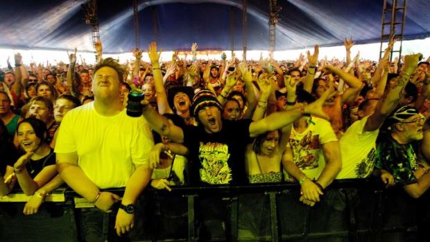 Can you feel it? ... young & old hang out in the mosh pit at The Byron Bay Blues & Roots Music festival.