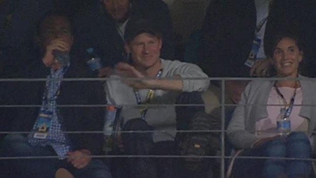 Prince Harry watched the Eagles take on the Giants at Domain Stadium on Saturday.