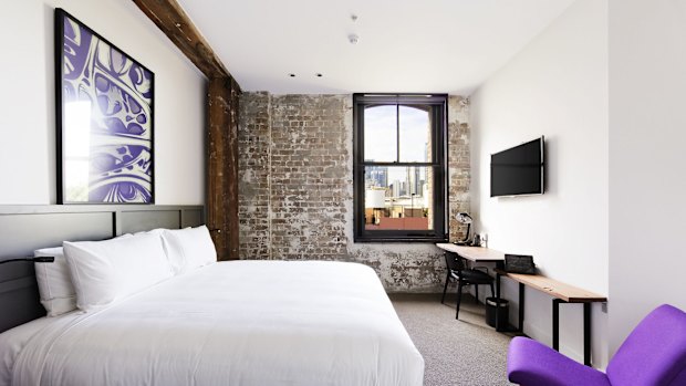 Heritage and comfort: A king bedroom in the 1888 Hotel in Pyrmont.