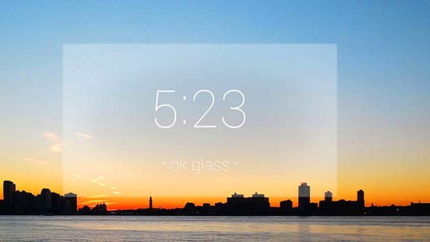 Google Glass tells the time.