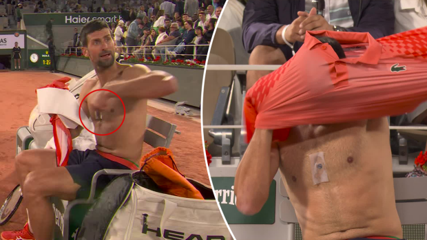 Foreign object seen on Djokovic's chest