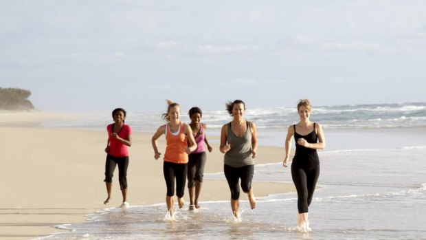 Filial fitness ... beach jogging.