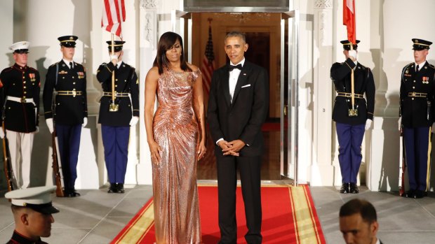 President Barack Obama and first lady Michelle Obama at their final state dinner. 