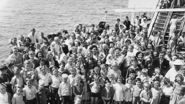 'I can still hear the screams of these kids being separated': an archival picture of British child migrants arriving in Australia.