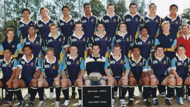Humble origins: Tony Williams (back row, fourth from left), Jarryd Hayne (back row, second from right) and Trent Hodkinson (front row, third from left) in their Westfields Sports High School days 10 years ago.
