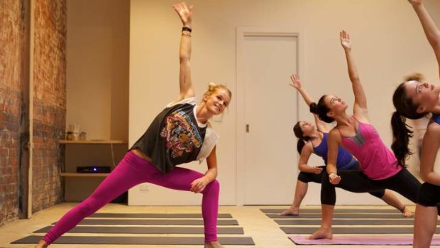 Sammy Veall (left) with converts to her new yoga classes.