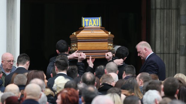 The coffin of Eddie Hutch in Dublin on Friday. 