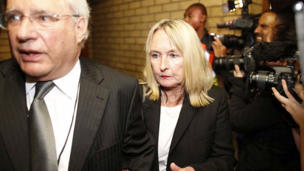 Emotional: June Steenkamp leaves court.