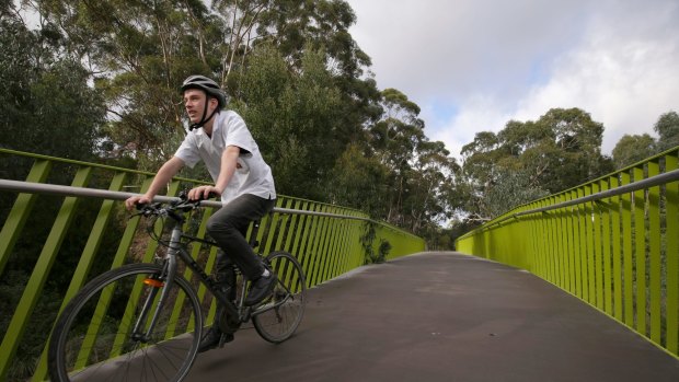 Ted Thyer rides on the Darebin Yarra Trail. 