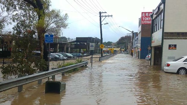 A flooded street in Eastwood.