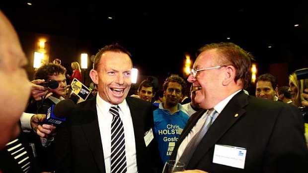 Tony Abbott at Parramatta Leagues Club waiting the arrival of Barry O'Farrell.
