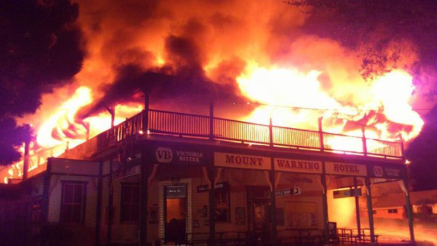 The Mount Warning Hotel at Uki went up in flames on Saturday night.