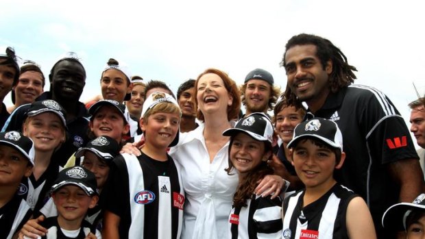 Harry O'Brien and Julia Gillard at  Gosch's Paddock yesterday after the Collingwood footballer was named one of 40 People of Australia Ambassadors.