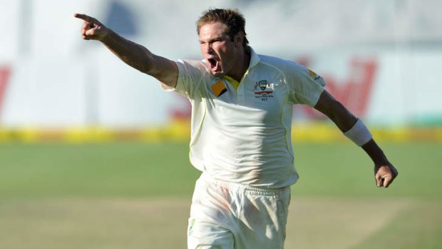 Australian paceman Ryan Harris celebrates during his sterling efforts in the third Test at Cape Town.