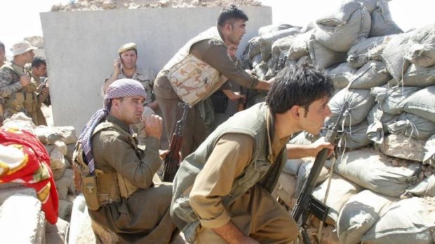 Success: Volunteers with Kurdish peshmerga forces clash with Islamic State militants in Iraq. 