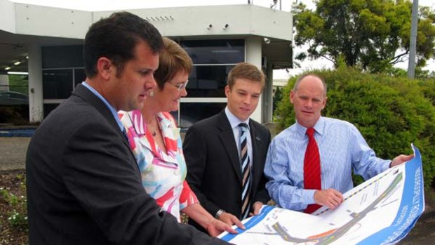 (L-R) LNP candidate for Tennyson Matt Brodie, Public and Active Transport chairwoman Margaret de Wit, Walter Taylor Ward councillor Julian Simmonds and Lord Mayor Campbell Newman.