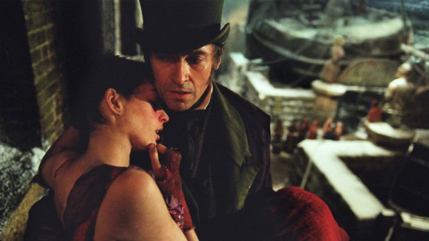 Anne Hathaway and Hugh Jackson in <i>Les Miserables</i>.
