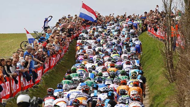 Cyclists participate in the Amstel Gold event last Sunday.