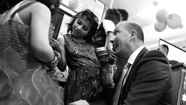 Dutton meets school children at a Yazidi New Year celebration in Wagga Wagga, NSW.