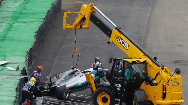 The Mercedes of Lewis Hamilton after a crash in qualifying on Saturday.