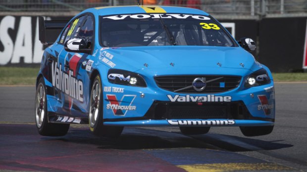 No laughing matter: Scott McLaughlin puts in an impressive performance in his Volvo at the Adelaide 500.