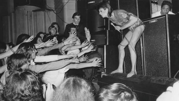 3rd July 1973: David Bowie in concert at the Hammersmith Odeon, on 3rd July 1973, the last concert performed in the guise of Ziggy Stardust. (Photo by Steve Wood/Express/Getty Images)