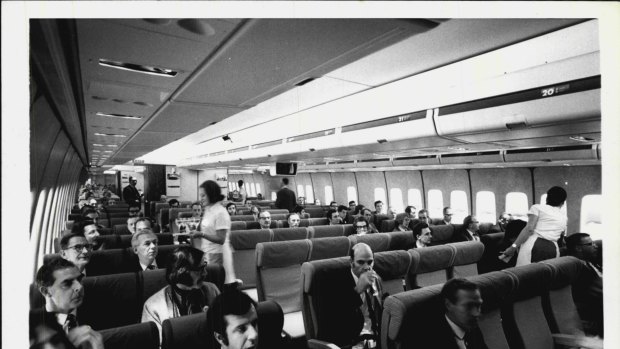 The dawning of the jumbo era: Inside the first Boeing 747 to arrive at London's Heathrow Airport from New York on January 12, 1970.