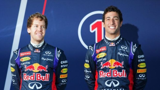 The fast show: Ricciardo (at right) with his teammate, German champion Sebastian Vettel. 
