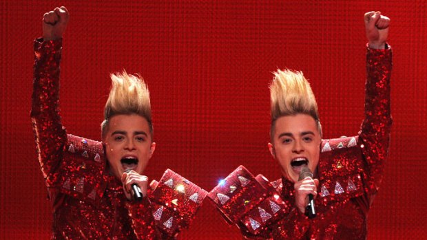 Irish duo Jedward perform during the Eurovision Song Content semi-final in Dusseldorf.