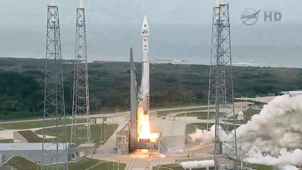 The United Launch Alliance Atlas V rocket with NASA's Mars Atmosphere and Volatile Evolution (MAVEN) spacecraft onboard at the Cape Canaveral Air Force Station Space Launch Complex 41 as it launches in Cape Canaveral, Florida.