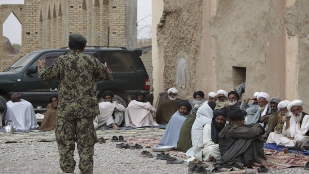 The Afghan National Army is appealing to Mirabad Valley elders at a shura to stop their brothers and sons joining the insurgency and instead support peace.