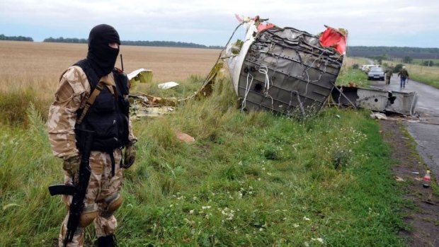 An armed pro-Russia militant stands guard at the site of the crash of Malaysia Airlines MH17.
