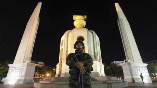 Not so democratic: The Democracy Monument after the coup in Bangkok.