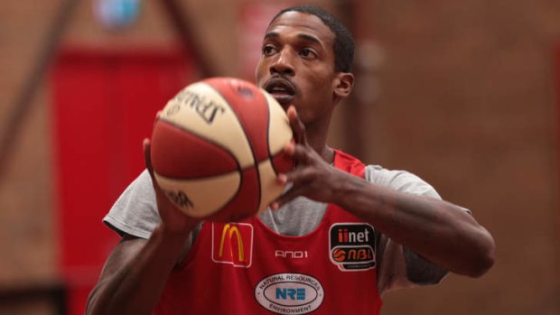 New recruit: Hawks import Durrell Summers practising in Wollongong on Friday.