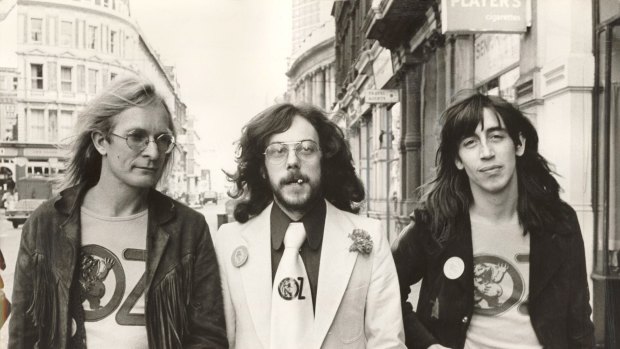 The three editors of the controversial Oz magazine (from left) James Anderson, Felix Dennis, and Australian Richard Neville. 