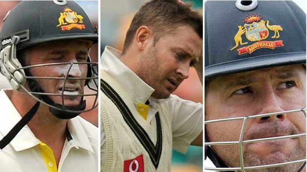 Senior men ... (from left) Michael Hussey, Michael Clarke and Ricky Ponting have been ordered to attend a batting camp.
