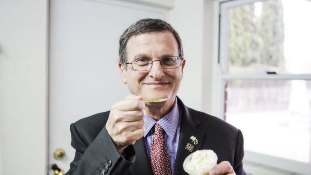 Shmuel Ben-Shmuel, the Israeli ambassador, tries the hummus-flavoured icecream.